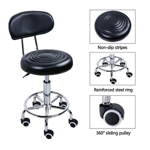 Task stool/w back rest and stepping ring, air lift adjustable height 19"~24"